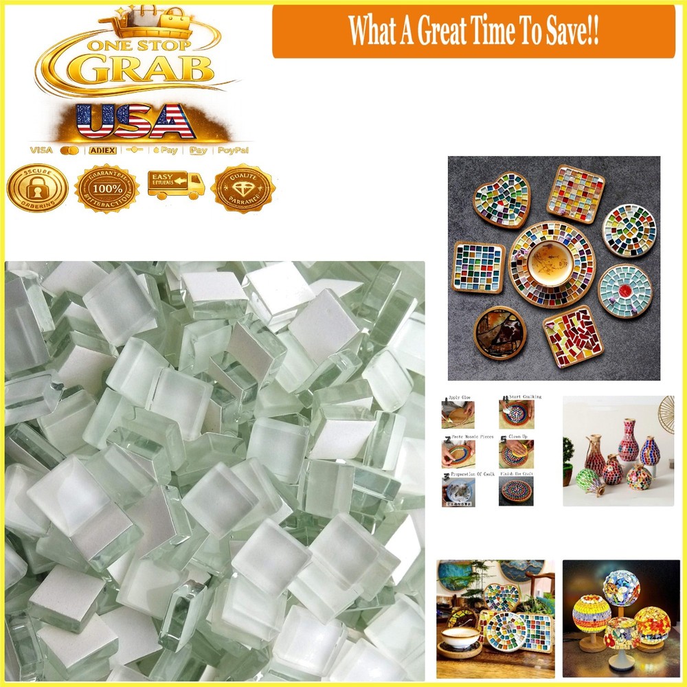 White Glass Mosaic Tiles 1x1cm 100 Pieces for Crafts DIY Crafts Decor