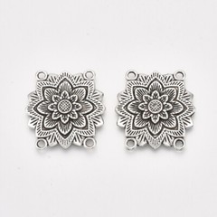 Mandala Flower Connector Charms Link Pendants Antiqued Silver Chandelier Set 2pc