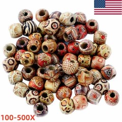 100-500X Assorted Patterned Big Barrel Wood Beads 10mm W/ Big Hole~Wooden Beads