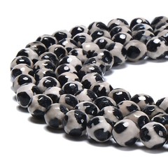 Black & White Tibetan Agate Faceted Round Beads 6mm 8mm 10mm 12mm 14mm 15.5″Strd
