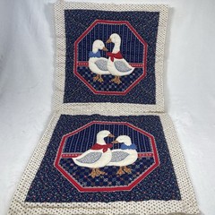 Vintage Set of 2 Goose Duck Quilted Pillow Cover Panels 16.5″ Cranston Cottage
