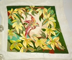 28″ Vintage Wool Needlepoint Completed Tapestry Bird of Paradise Botanical