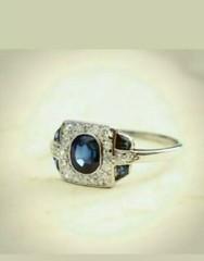1.95CT Round Cut Blue Sapphire Vintage Art Deco Jewelry Ring 14K White Gold Over