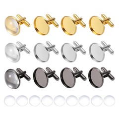 20mm Brass Blank Cufflink Kit-12Pcs(Silver Tone/Gold Tone/Gray Black)
