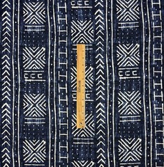 GENEVIEVE GORDER MALI MUD CLOTH INDIGO GEO MULTIUSE LINEN FABRIC BY YARD 54″W
