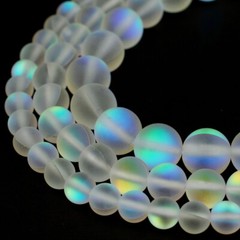 Matte Mystic Aura Round Beads 15″ Strand Frosted Mermaid Glass Jewelry Making