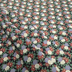 VTG Roses Poinsettia Holly On Black Allover Print Quilting Cotton Fabric 43″ L