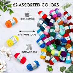 62 Assorted Colors Yarn Pack – Beginner Crochet Set