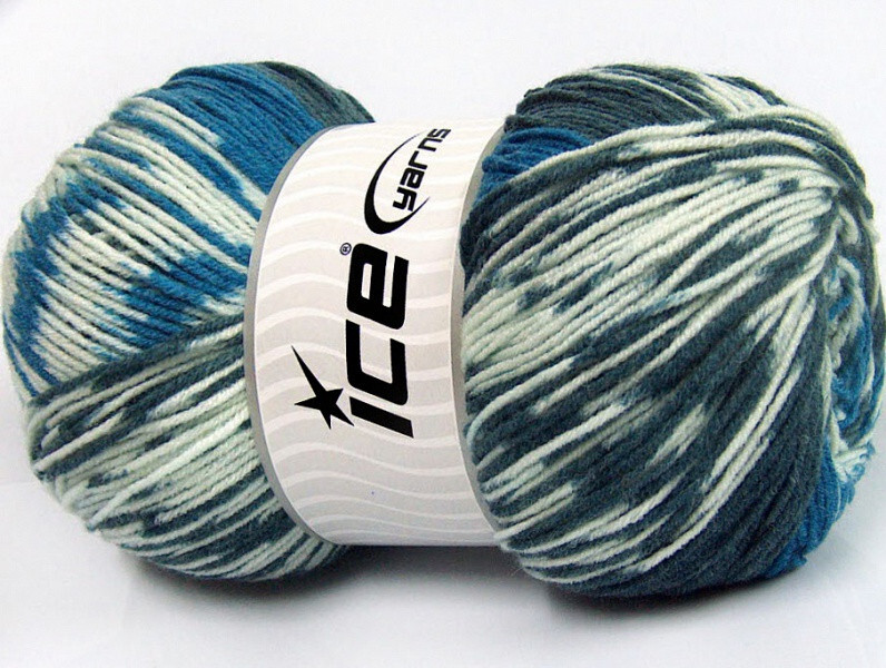 JACQUARD WOOL Acrylic Ice Yarn, Knitting, Crocheting Blue Anthracite 150g 558y