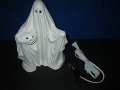 UNPAINTED CERAMIC BISQUE BYRON MOLD “GHOST with PUMPKIN” Complete With Lighting