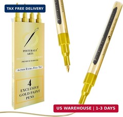 Pinturale Arts 4 Gold Paint Pen Fine Tip | Set 4 Gold Paint Marker Metallic | Ex