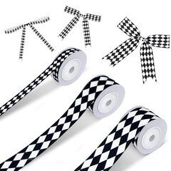 Black White Checkered Grosgrain Ribbon, 3 Rolls Plaid Buffalo Polyester Ribbon f