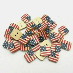 Choose Qty of Square AMERICAN FLAG 2-hole Wood Buttons 5/8″ (15mm) Craft (1066)