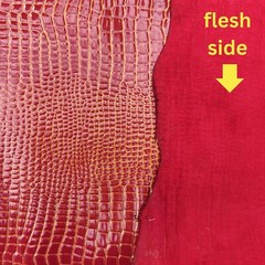 Red patent gold embossed crocodile sheep skins pieces for purses and crafts