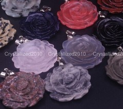 Natural Gemstones 26mm Carved Rose Flowers Reiki Healing Pendant Jewelry Beads