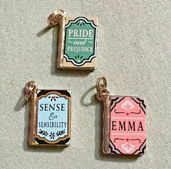 3 NEW CHARMS – silver-toned metal – BOOKS of JANE AUSTEN THEME! as pictured