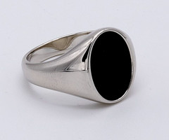 Oval Black Onyx Signet Ring 925 Sterling Silver Minimalist Polished Mens Stateme