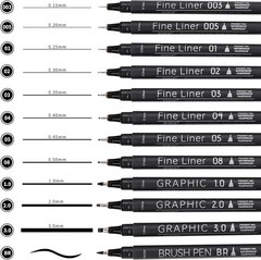 12-PACK EYEYE Micro Fineliner Pens, Black Drawing Art Pens, Waterproof Ink Set