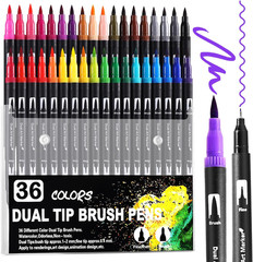 Art Markers Pens Dual Tip Coloring Markers Set with Brush & Fine Nib for Adult C