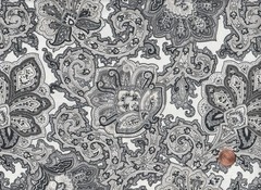 HOME DECOR FABRIC: Black, Gray & White Paisley Print, 1 1/2 Yards x 44″ Wide