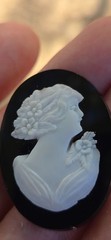 Victorian Style Black Onyx Jet White Carved Cameo 3D Effect Jewelry Making Gem