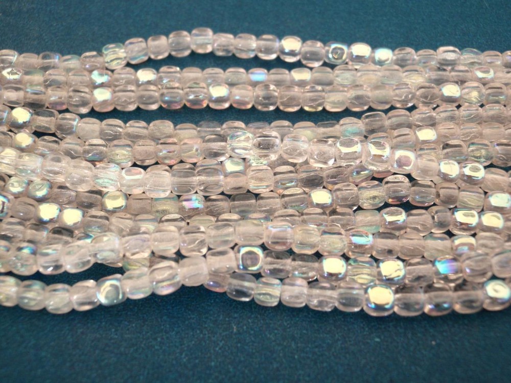 50 4 x 4 mm Czech Glass Cube Beads: Crystal AB