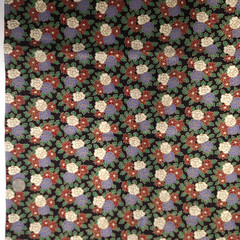 VTG Roses Poinsettia Holly On Black Allover Print Quilting Cotton Fabric 43″ L