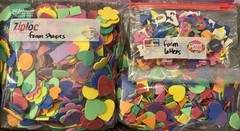 FOAM SHAPES & LETTERS: 1.5 Gallon Bag – Huge Lot of Shapes & Sizes w/some ABCs.