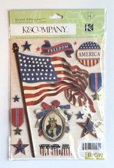 K&Company Patriotic American Flag Grand Adhesions Red White Blue Stickers