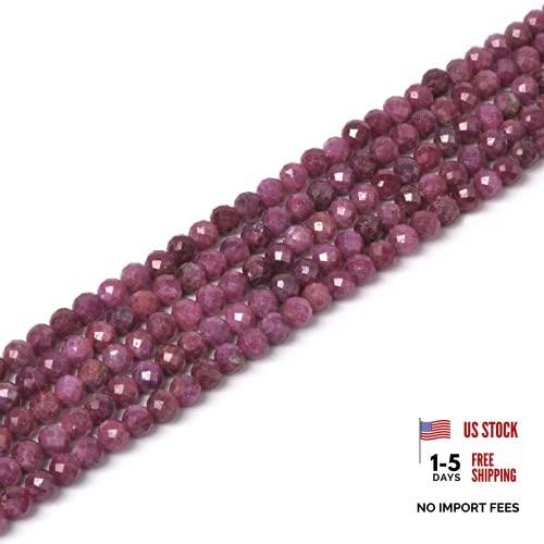 Natural 4mm Faceted Round Beads – 16 Inch for Jewelry Making – Ruby