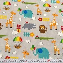 Bungle Jungle by Tim & Beck Moda Animals on Gray Cotton Fabric Remnant 16″ x 44″