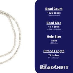 Silver Disk Heishi Beads 3mm White Metal 24 Inch Strand