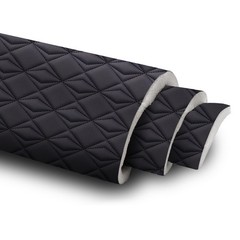 Black Nappa Faux Leather Quilted Fabric w/ Foam Backed Double Diamond 63” Wide