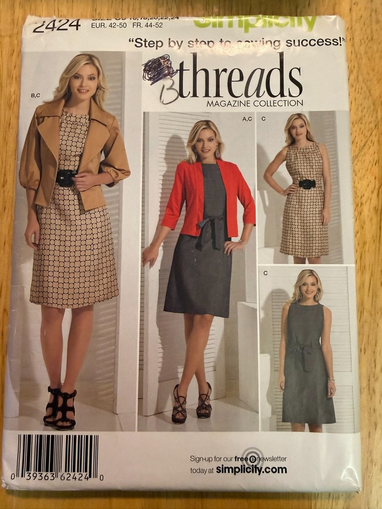Simplicity Sew Pattern 2424 Miss/Petite Jacket Dress & Knit Cardigan Sz 16-24 UC