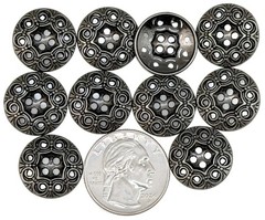 10PC Black Decorative Openwork Metal Buttons Flat Button 4 Hole 11/16″ 18mm