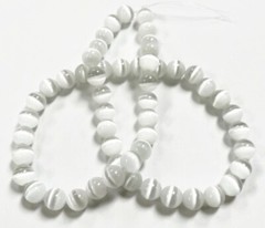 50 Cat’s Eye Fiber Optic Glass White 8mm. Smooth Round Beads 2569