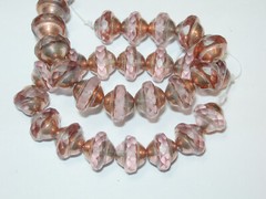 15 7mm Czech Glass Soft Pink With a Copper Finish Saturn Saucer Beads