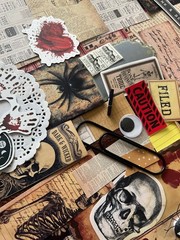 #777 SKELETON 100+PCS 3D JUNK JOURNAL SCRAPBOOKING w/ Real Ephemera & Bone Pen