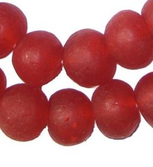 Red Recycled Glass Beads 18mm Ghana African Sea Glass Round Large Hole Handmade
