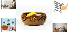Wooden Yarn Bowl Rosewood Crafted Medium Carved Holes Crochet Knitting Access…