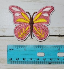 Butterfly Embroidered Iron On Patch Sew-On, Applique 3″ x 2.25″ Pink Boho