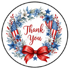 THANK YOU FLAG WREATH PATRIOTIC ENVELOPE SEALS LABELS STICKERS PARTY FAVORS