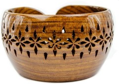 Wooden Yarn Bowl Rosewood Crafted Medium Carved Holes Crochet Knitting Access…