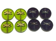 SALE 8 17mm Czech Glass Dragonfly Coin Beads Lime Green Purple Opal