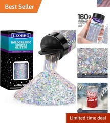 Silver Glitter, 160G/5.64OZ Holographic Chunky Glitter for Crafts, Resin, Bod…