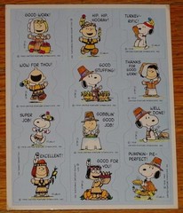 VTG HALLMARK PEANUTS~SNOOPY~CHARLIE BROWN~INDIAN & COWBOY THANKSGIVING STICKERS