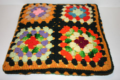 Vintage Handmade Crochet Granny Square Pillow Multicolor 15″x15″