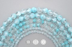 Czech Fire Polished Round Faceted Glass Beads in Crystal Light Blue Givre, 7in