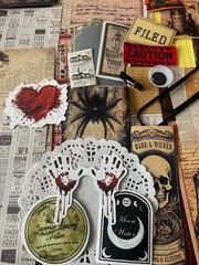 #777 SKELETON 100+PCS 3D JUNK JOURNAL SCRAPBOOKING w/ Real Ephemera & Bone Pen
