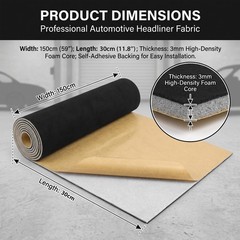 Black Automotive Suede Headliner Fabric with Adhesive Backing Replacement Repair